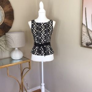 Size 4 Black, White, Grey top with belt